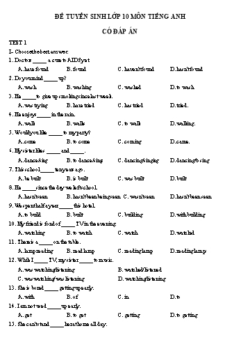 Bộ đề tuyển sinh Lớp 10 môn Tiếng Anh (Có đáp án)