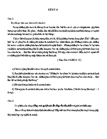 Đề đọc hiểu ôn thi vào Lớp 10 môn Ngữ văn - Đề số 10 (Có đáp án)