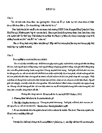 Đề đọc hiểu ôn thi vào Lớp 10 môn Ngữ văn - Đề số 11 (Có đáp án)