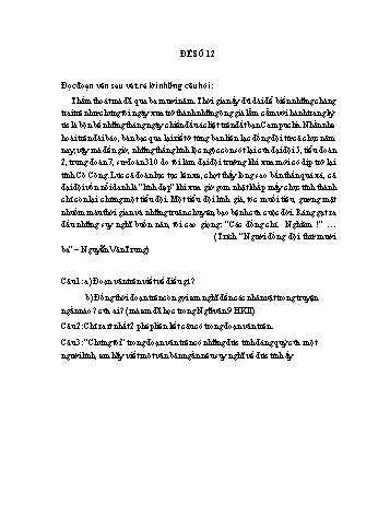 Đề đọc hiểu ôn thi vào Lớp 10 môn Ngữ văn - Đề số 12