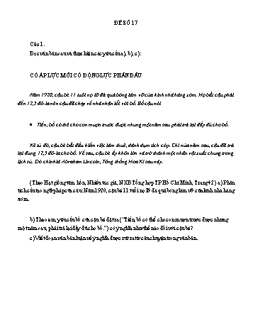 Đề đọc hiểu ôn thi vào Lớp 10 môn Ngữ văn - Đề số 17 (Có đáp án)