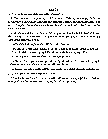 Đề đọc hiểu ôn thi vào Lớp 10 môn Ngữ văn - Đề số 2 (Có đáp án)