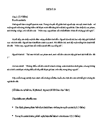 Đề đọc hiểu ôn thi vào Lớp 10 môn Ngữ văn - Đề số 20 (Có đáp án)