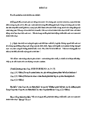 Đề đọc hiểu ôn thi vào Lớp 10 môn Ngữ văn - Đề số 22 (Có đáp án)