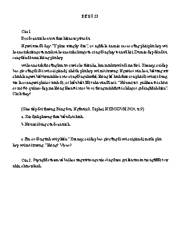 Đề đọc hiểu ôn thi vào Lớp 10 môn Ngữ văn - Đề số 23 (Có đáp án)