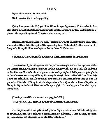 Đề đọc hiểu ôn thi vào Lớp 10 môn Ngữ văn - Đề số 30 (Có đáp án)
