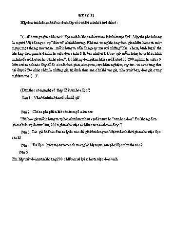 Đề đọc hiểu ôn thi vào Lớp 10 môn Ngữ văn - Đề số 31 (Có đáp án)