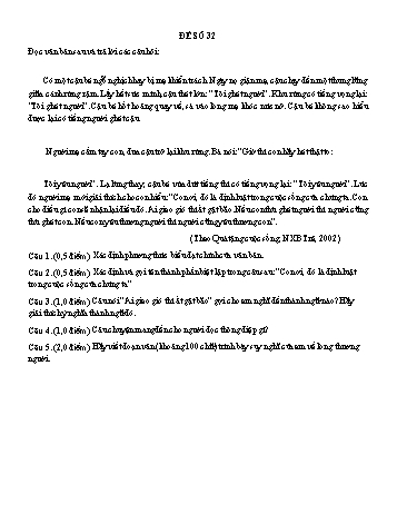 Đề đọc hiểu ôn thi vào Lớp 10 môn Ngữ văn - Đề số 32 (Có đáp án)