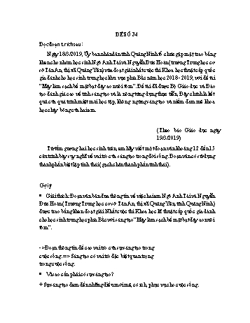 Đề đọc hiểu ôn thi vào Lớp 10 môn Ngữ văn - Đề số 34