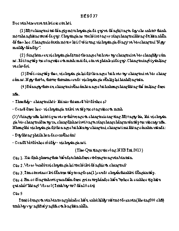 Đề đọc hiểu ôn thi vào Lớp 10 môn Ngữ văn - Đề số 37 (Có đáp án)