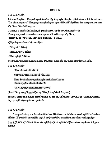 Đề đọc hiểu ôn thi vào Lớp 10 môn Ngữ văn - Đề số 39 (Có đáp án)