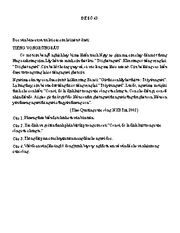 Đề đọc hiểu ôn thi vào Lớp 10 môn Ngữ văn - Đề số 43 (Có đáp án)