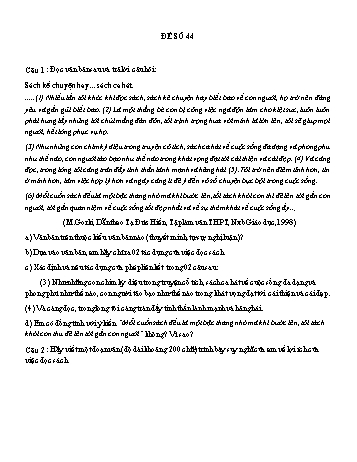 Đề đọc hiểu ôn thi vào Lớp 10 môn Ngữ văn - Đề số 44 (Có đáp án)