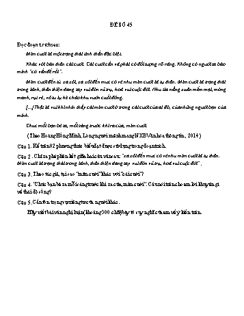 Đề đọc hiểu ôn thi vào Lớp 10 môn Ngữ văn - Đề số 45 (Có đáp án)