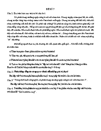Đề đọc hiểu ôn thi vào Lớp 10 môn Ngữ văn - Đề số 7 (Có đáp án)