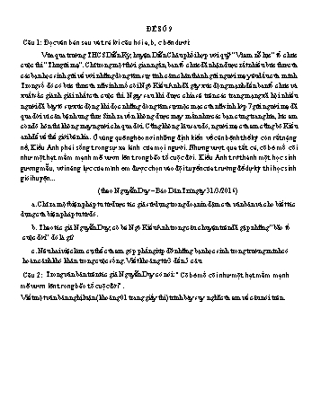 Đề đọc hiểu ôn thi vào Lớp 10 môn Ngữ văn - Đề số 9 (Có đáp án)