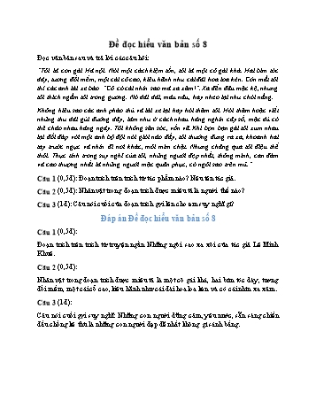 Đề đọc hiểu thi vào Lớp 10 môn Ngữ văn - Đề số 8 (Có đáp án)