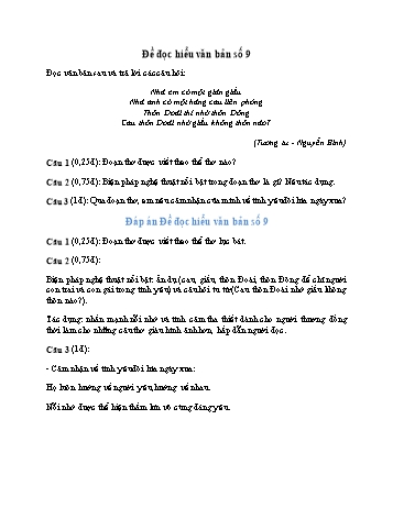 Đề đọc hiểu thi vào Lớp 10 môn Ngữ văn - Đề số 9 (Có đáp án)