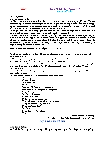 Đề luyện thi vào Lớp 10 môn Ngữ văn - Đề 20 (Có đáp án)