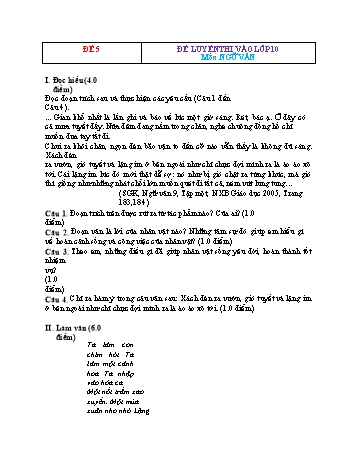 Đề luyện thi vào Lớp 10 môn Ngữ văn - Đề 5 (Có đáp án)