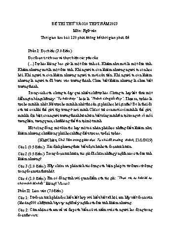 Đề thi thử vào 10 THPT môn Ngữ văn - Đề số 2 - Năm học 2022-2023 (Có đáp án)