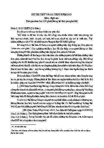 Đề thi thử vào 10 THPT môn Ngữ văn - Đề số 3 - Năm học 2022-2023 (Có đáp án)