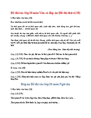 Đề thi thử vào Lớp 10 môn Ngữ văn - Đề số 10 (Có đáp án)