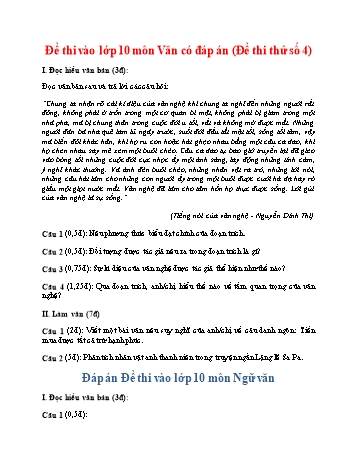 Đề thi thử vào Lớp 10 môn Ngữ văn - Đề số 4 (Có đáp án)