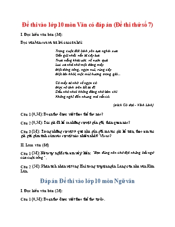 Đề thi thử vào Lớp 10 môn Ngữ văn - Đề số 7 (Có đáp án)