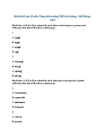 Đề thi thử vào Lớp 10 môn Tiếng Anh - Năm học 2022-2023 - Trường THCS An Sương