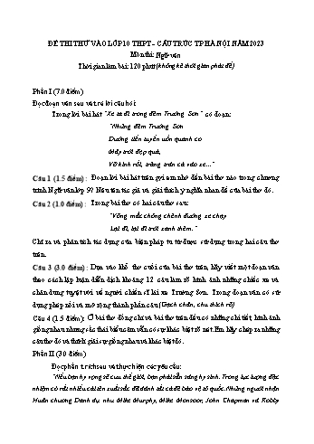 Đề thi thử vào Lớp 10 THPT môn Ngữ văn theo cấu trúc Thành phố Hà Nội - Đề 3 - Năm học 2023-2024 (Có đáp án)