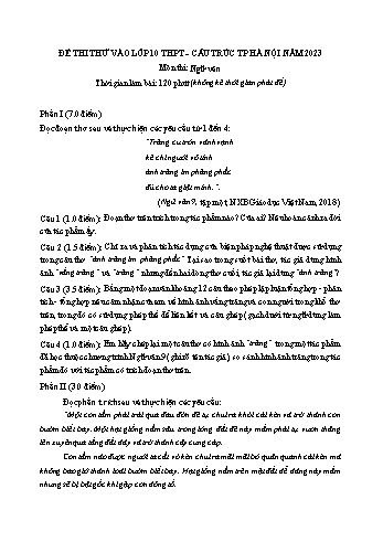 Đề thi thử vào Lớp 10 THPT môn Ngữ văn theo cấu trúc Thành phố Hà Nội - Đề 4 - Năm học 2023-2024 (Có đáp án)