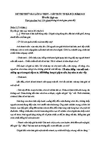 Đề thi thử vào Lớp 10 THPT môn Ngữ văn theo cấu trúc Thành phố Hà Nội - Đề 2 - Năm học 2023-2024 (Có đáp án)