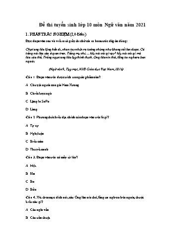 Đề thi tuyển sinh vào Lớp 10 môn Ngữ văn - Năm học 2021-2022 - Sở GD&ĐT Vĩnh Phúc (Có đáp án)