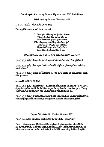 Đề thi tuyển sinh vào Lớp 10 môn Ngữ văn - Năm học 2021-2022 - Sở GD&ĐT Bình Phước (Có đáp án)