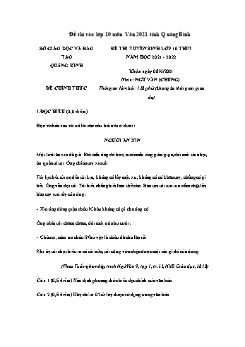 Đề thi tuyển sinh vào Lớp 10 THPT môn Ngữ văn - Năm học 2021-2022 - Sở GD&ĐT Quảng Bình (Có đáp án)