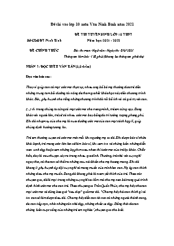 Đề thi tuyển sinh vào Lớp 10 THPT môn Ngữ văn - Năm học 2021-2022 - Sở GD&ĐT Ninh Bình (Có đáp án)