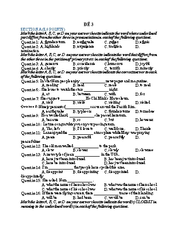 Đề thi tuyển sinh vào Lớp 10 THPT môn Tiếng Anh - Đề 3 (Có hướng dẫn chấm)