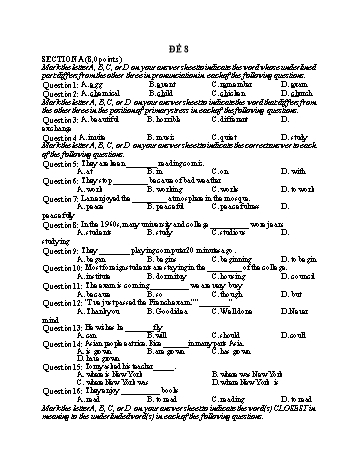 Đề thi tuyển sinh vào Lớp 10 THPT môn Tiếng Anh - Đề 8 (Có hướng dẫn chấm)