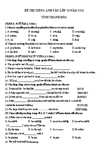 Đề thi vào Lớp 10 môn Tiếng Anh - Đề 2 - Năm học 2023-2024 - Sở GD&ĐT Thanh Hóa