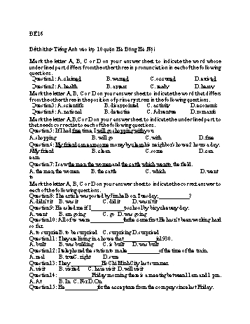 Đề thi vào Lớp 10 THPT môn Tiếng Anh - Đề 16 - Năm học 2023-2024 (Có đáp án)