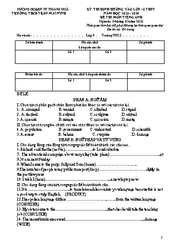 Kỳ thi định hướng vào Lớp 10 THPT môn Tiếng Anh - Năm học 2023-2024 - Trường THCS Trần Mai Ninh (Có đáp án)