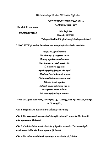 Kỳ thi tuyển sinh vào Lớp 10 môn Ngữ văn - Năm học 2021-2022 - Sở GD&ĐT An Giang (Có đáp án)