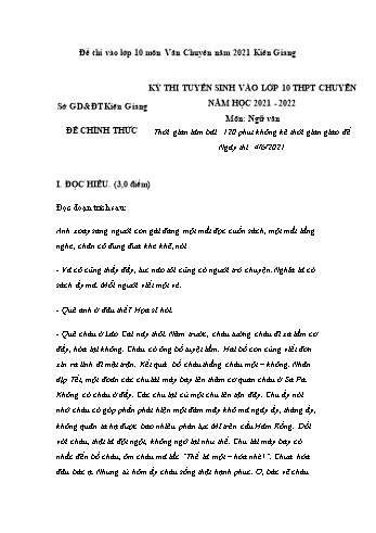Kỳ thi tuyển sinh vào Lớp 10 THPT chuyên môn Ngữ văn - Năm học 2021-2022 - Sở GD&ĐT Kiên Giang (Có đáp án)