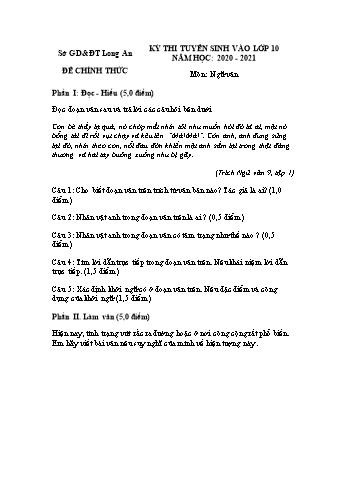 Kỳ thi tuyển sinh vào Lớp 10 THPT môn Ngữ văn - Năm học 2021-2022 - Sở GD&ĐT Long An (Có đáp án)