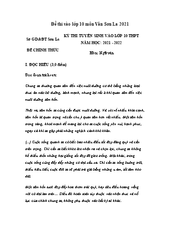 Kỳ thi tuyển sinh vào Lớp 10 THPT môn Ngữ văn - Năm học 2021-2022 - Sở GD&ĐT Sơn La (Có đáp án)