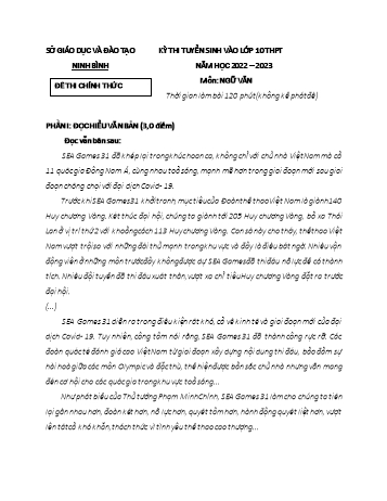 Kỳ thi tuyển sinh vào Lớp 10 THPT môn Ngữ văn - Năm học 2022-2023 - Sở GD&ĐT Ninh Bình (Có đáp án)