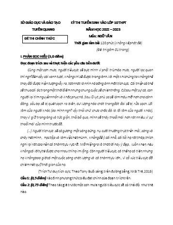 Kỳ thi tuyển sinh vào Lớp 10 THPT môn Ngữ văn - Năm học 2022-2023 - Sở GD&ĐT Tuyên Quang (Có đáp án)