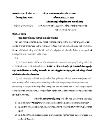 Kỳ thi tuyển sinh vào Lớp 10 THPT môn Ngữ văn - Năm học 2022-2023 - Sở GD&ĐT Quảng Ninh (Có đáp án)