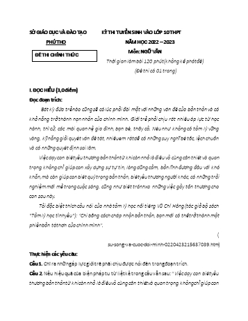 Kỳ thi tuyển sinh vào Lớp 10 THPT môn Ngữ văn - Năm học 2022-2023 - Sở GD&ĐT Phú Thọ (Có đáp án)